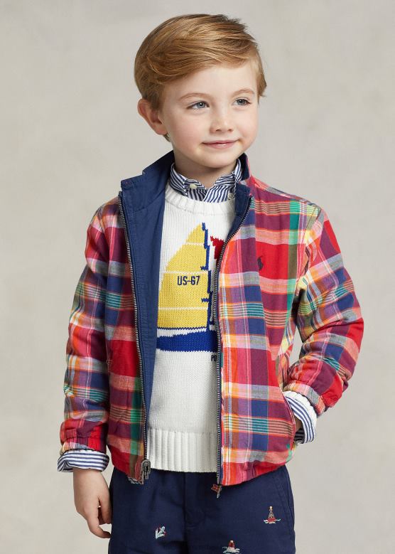 клинци Ralph Lauren реверзибилна памучна мадрас јакна V2V445662 црвено/плаво мулти