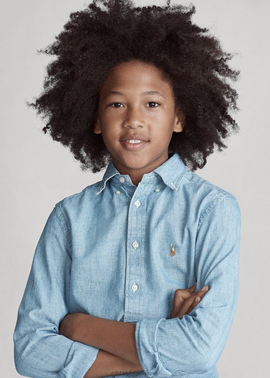 клинци Ralph Lauren памучна шамбре кошуља V2V446070 светло плава