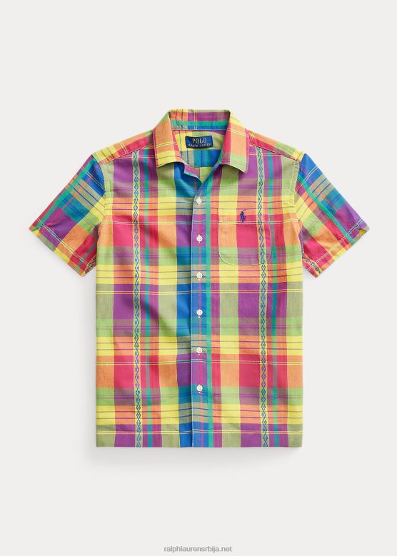 клинци Ralph Lauren памучна мадрас камп мајица V2V446148 жуто/црвено мулти