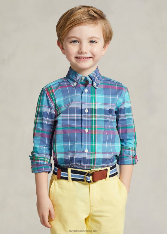 клинци Ralph Lauren карирана памучна кошуља од поплина V2V446429 тиркизно/тамно розе