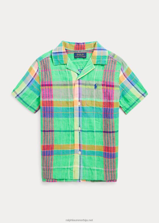клинци Ralph Lauren карирана ланена логорска кошуља V2V446470 зелено/розе мулти