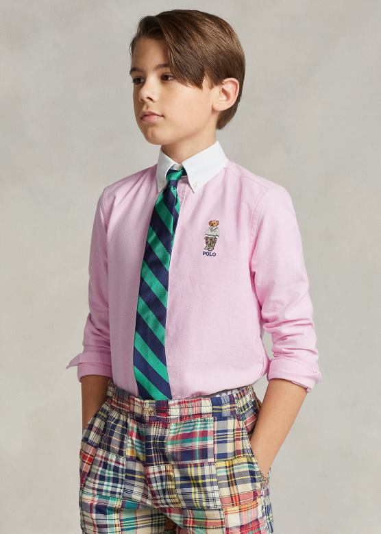 клинци Ralph Lauren памучна оксфордска мајица поло медведа V2V446551 нова ружа са белом крагном