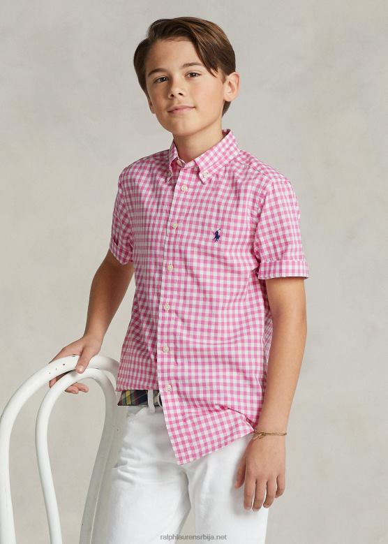 клинци Ralph Lauren кошуља кратких рукава од памука и поплина V2V446552 ресорт ружа/бела