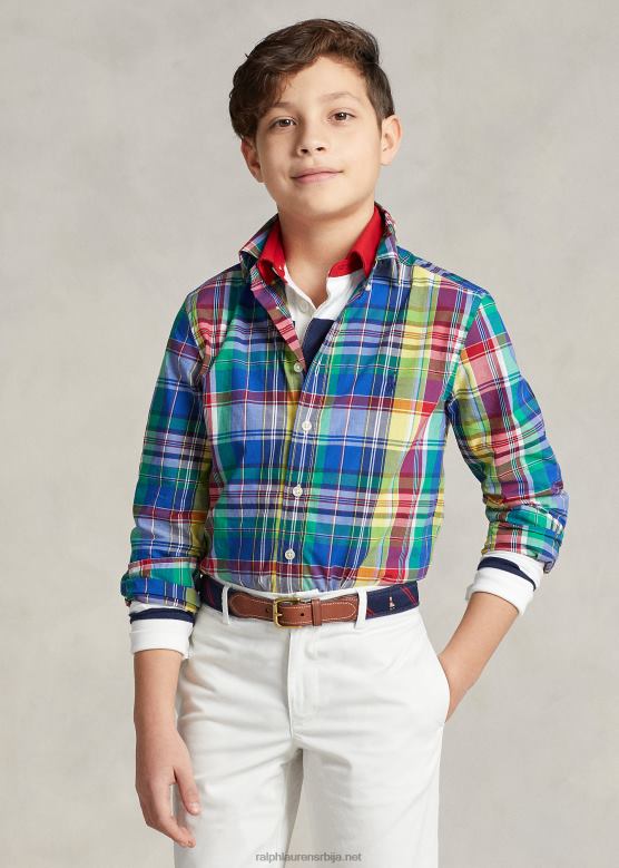 клинци Ralph Lauren карирана памучна кошуља од поплина V2V446554 краљевски/морнарски мулти