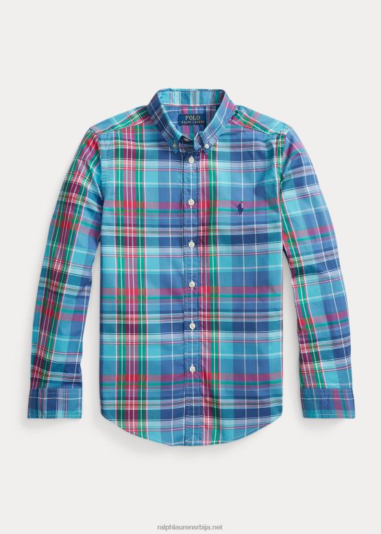клинци Ralph Lauren карирана памучна кошуља од поплина V2V446608 тиркизно/тамно розе