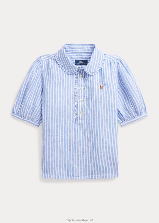 клинци Ralph Lauren пругаста ланена кошуља кратких рукава V2V447364 плаво бели