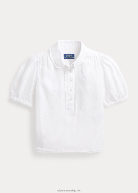 клинци Ralph Lauren наборана ланена кошуља кратких рукава V2V447379 бео