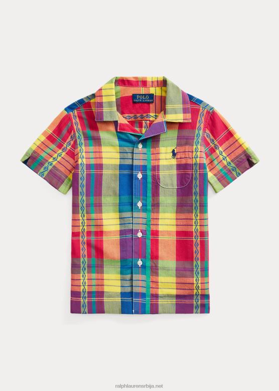 клинци Ralph Lauren памучна мадрас камп мајица V2V449799 жуто/црвено мулти