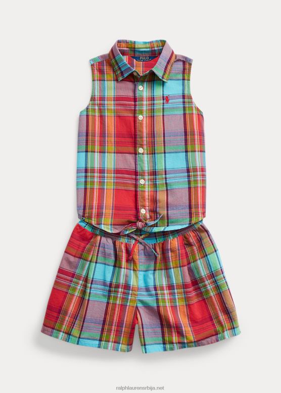 клинци Ralph Lauren мадрас мајица без рукава и кратки комплет V2V447140 црвени мулти