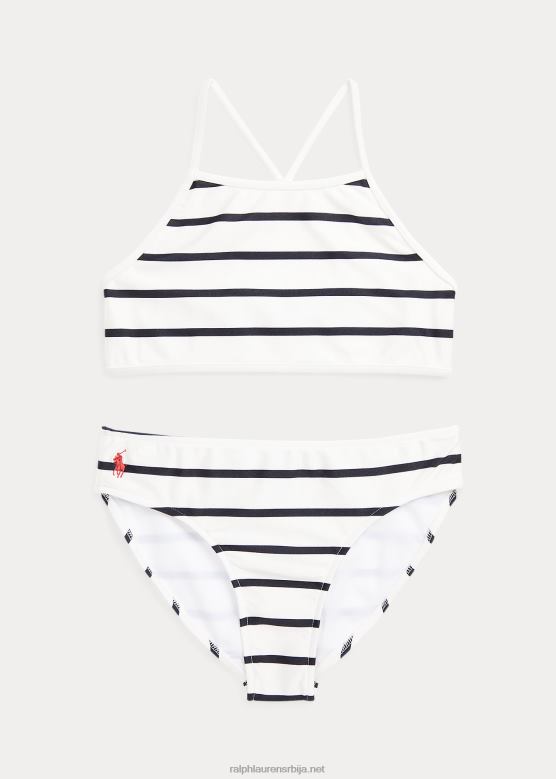 клинци Ralph Lauren пругасти растезљиви дводелни купаћи костим V2V447337 прање палубе бела/плава