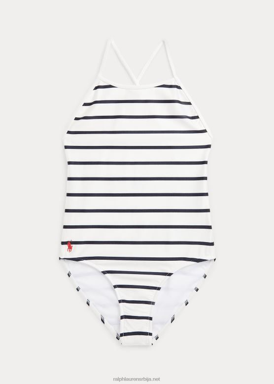 клинци Ralph Lauren пругасти растезљиви једноделни купаћи костим V2V447338 прање палубе бела/плава