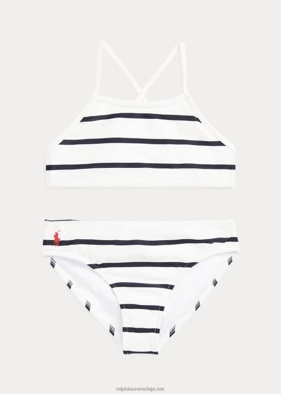 клинци Ralph Lauren пругасти растезљиви дводелни купаћи костим V2V447341 прање палубе бела/плава