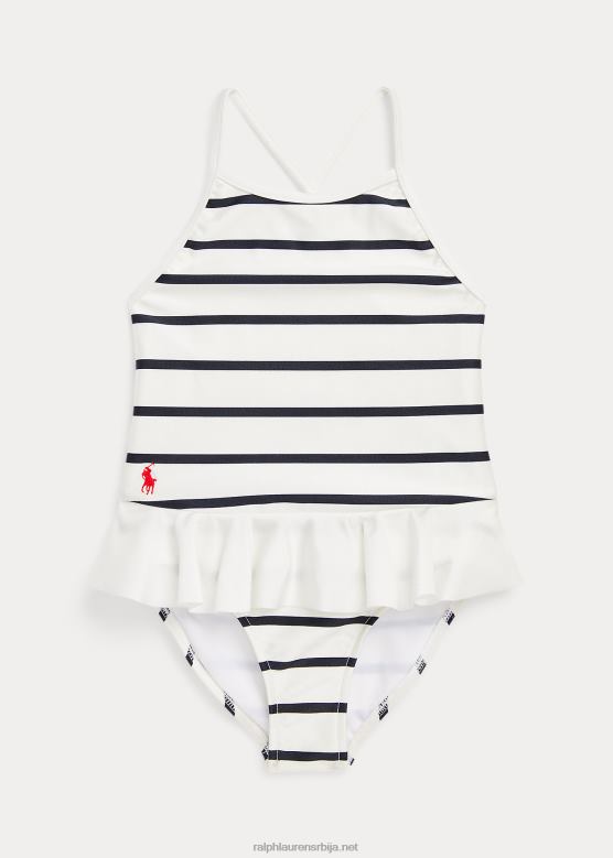 клинци Ralph Lauren пругасти растезљиви једноделни купаћи костим V2V447342 прање палубе бела/плава
