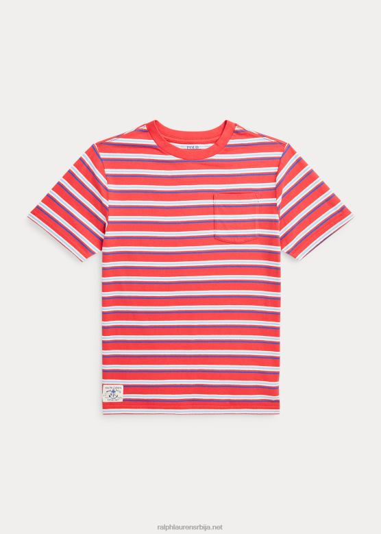клинци Ralph Lauren мајица са џепом од памучног дреса на пруге V2V446125 десна црвена мулти