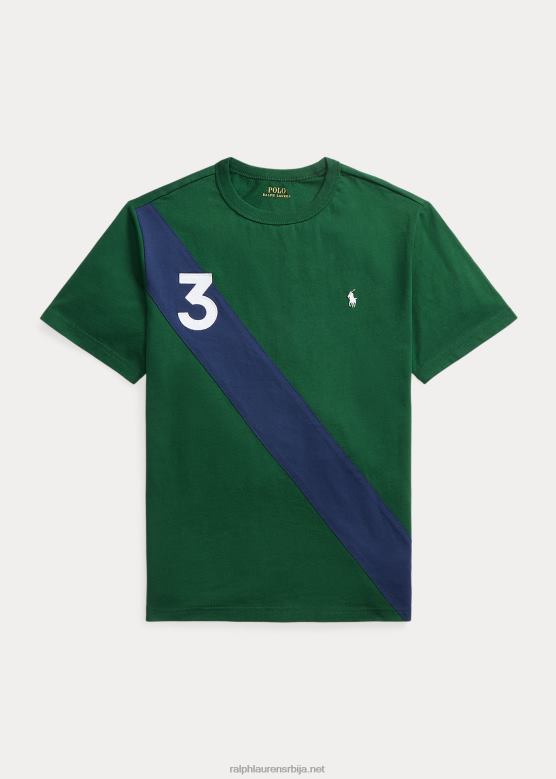 клинци Ralph Lauren Мајица од памучног дреса са тракама са заставом V2V446224 нова шума