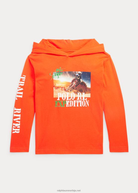 клинци Ralph Lauren памучна мајица са капуљачом са графиком V2V449900 активна наранџаста