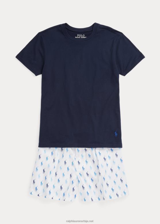 клинци Ralph Lauren поло пони мајица и боксер комплет за спавање V2V446400 бела / морнарица за крстарење