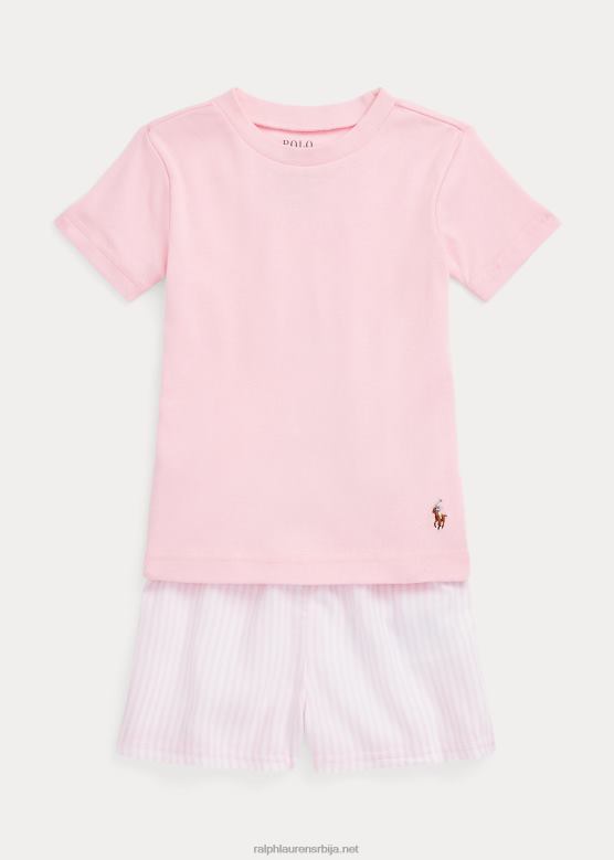 клинци Ralph Lauren кратки сет за спавање од дреса и кепера V2V447313 бела/кармел розе