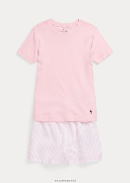 клинци Ralph Lauren кратки сет за спавање од дреса и кепера V2V447320 бела/кармел розе