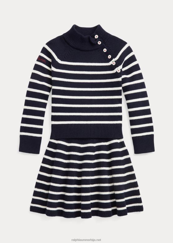 клинци Ralph Lauren пругасти памучни џемпер и сукња V2V447449 рл морнарска/клубска крема