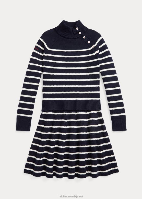 клинци Ralph Lauren пругасти памучни џемпер и сукња V2V447615 рл морнарска/клубска крема