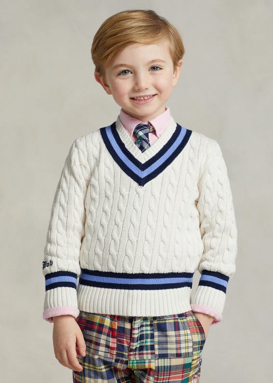 клинци Ralph Lauren легендарни џемпер за крикет V2V445665 крем са морнарском траком