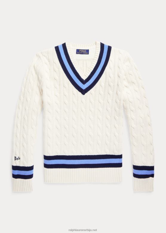 клинци Ralph Lauren легендарни џемпер за крикет V2V446166 крем са морнарском траком