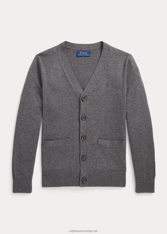 клинци Ralph Lauren памучни кардиган с в-изрезом V2V446241 средње сиви вресак
