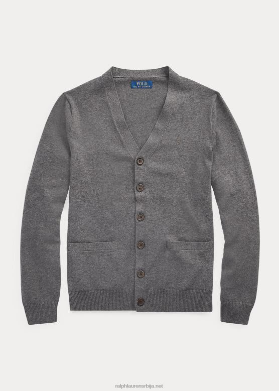 клинци Ralph Lauren памучни кардиган с в-изрезом V2V446300 средње сиви вресак