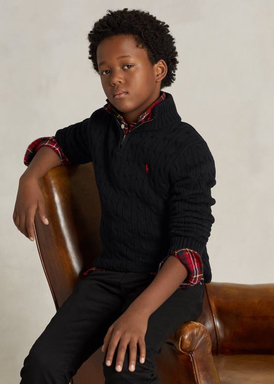 клинци Ralph Lauren плетени памучни џемпер на четвртине рајсфершлуса V2V446650 црн