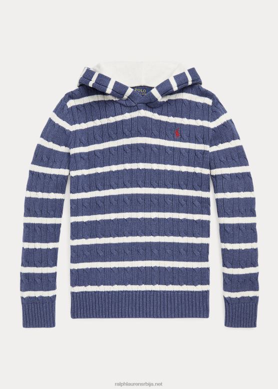клинци Ralph Lauren пругасти памучни џемпер са капуљачом V2V446674 имање крем / рустикална морнарица