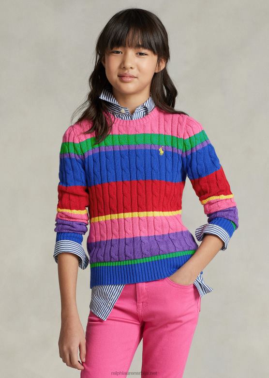 клинци Ralph Lauren пругасти памучни џемпер од кабловске везе V2V446973 нова ирис мулти
