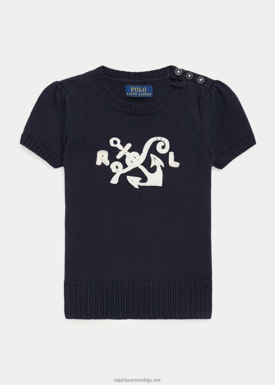 клинци Ralph Lauren сидрени памучни џемпер кратких рукава V2V447465 рл морнарска/клубска крема