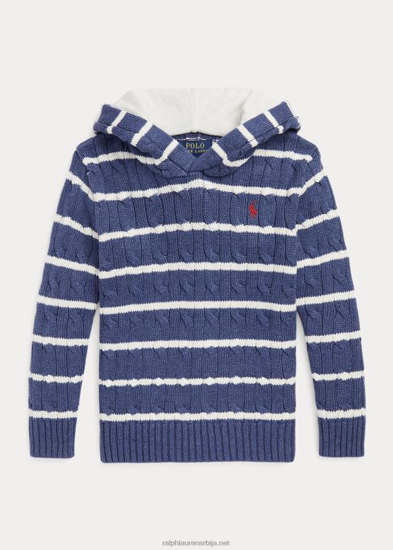 клинци Ralph Lauren пругасти памучни џемпер са капуљачом V2V449911 имање крем / рустикална морнарица