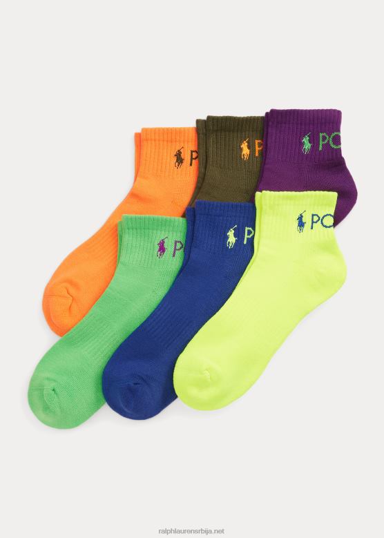 мушкарци Ralph Lauren лого куартер-црев чарапе 6 ком V2V442307 неон
