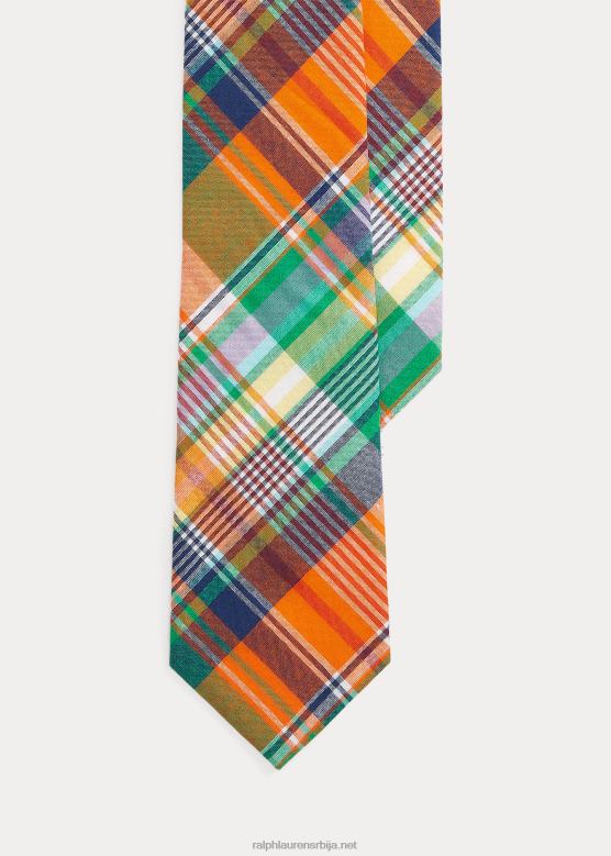 мушкарци Ralph Lauren карирана памучна кравата V2V442410 наранџасто/зелено мулти