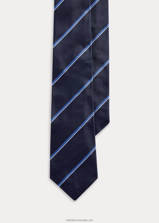 мушкарци Ralph Lauren пругаста свилена реп кравата V2V442677 Морнарско плаво