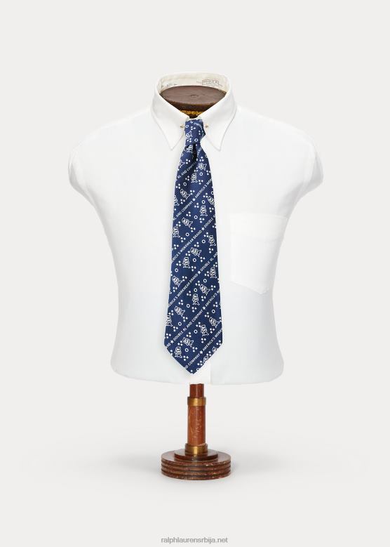 мушкарци Ralph Lauren ручно рађена ланена кравата са принтом логотипа V2V448835 дк индиго