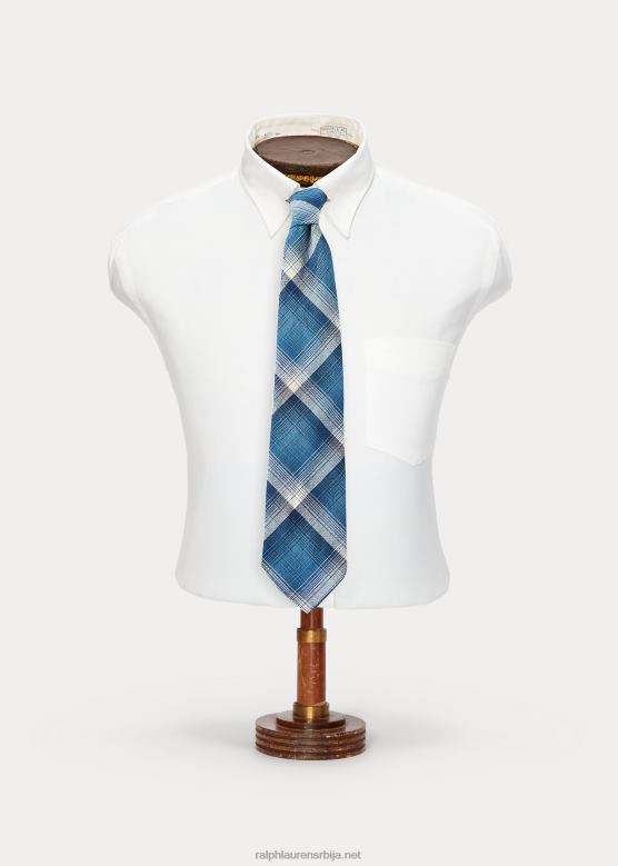 мушкарци Ralph Lauren ручно рађена карирана кравата од кепера од јаспе V2V448836 индиго/крем