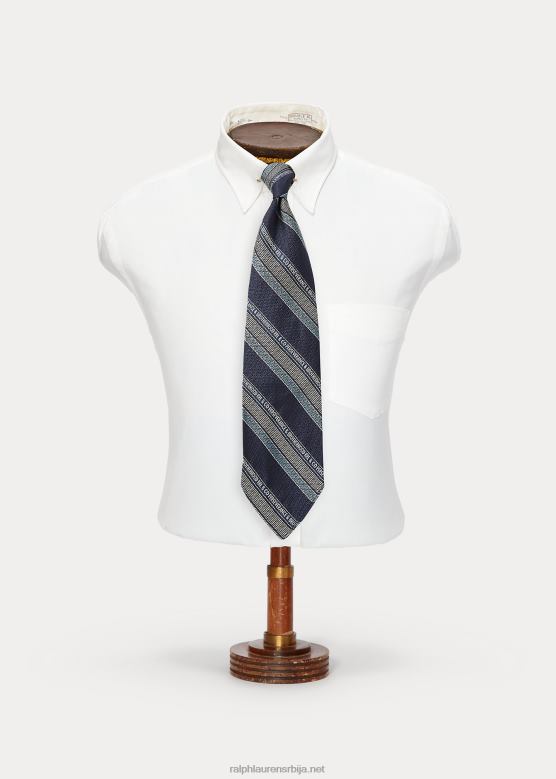 мушкарци Ralph Lauren ручно рађена свилена кравата са тракама са логотипом V2V448837 тамноплава/светло плава/крем