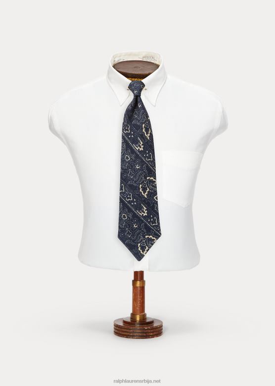 мушкарци Ralph Lauren ручно рађена кравата од вуне и свиле од пејзлија V2V448840 морнарица