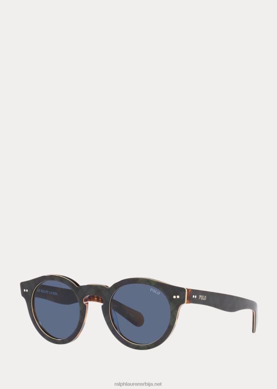 мушкарци Ralph Lauren кариране панто наочаре за сунце V2V448755 сјајни црни сат на ч