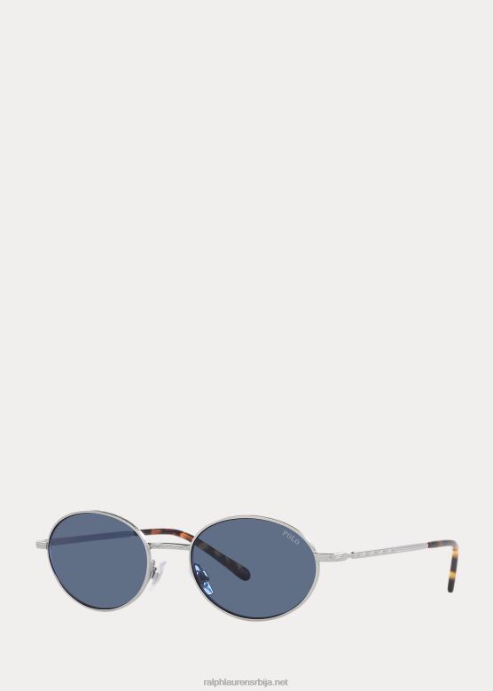 мушкарци Ralph Lauren овалне металне наочаре за сунце V2V449064 полусјајно сребро