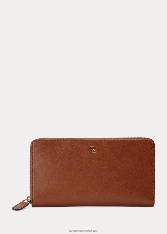 мушкарци Ralph Lauren новчаник од телеће коже са металним плакетом V2V449020 кестен