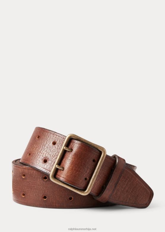 мушкарци Ralph Lauren кожни двокраки појас V2V448855 винтаге браон