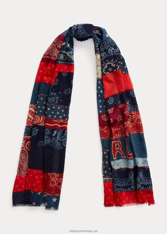мушкарци Ralph Lauren патцхворк памучни шал V2V442459 плава/црвена/крем