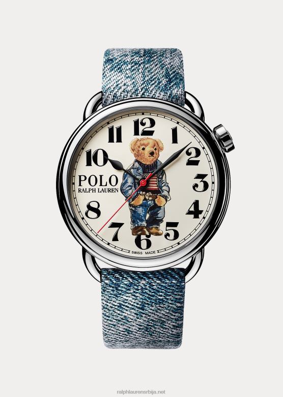 мушкарци Ralph Lauren 42 мм џинс са заставом поло медвед сат V2V442800 бели бројчаник