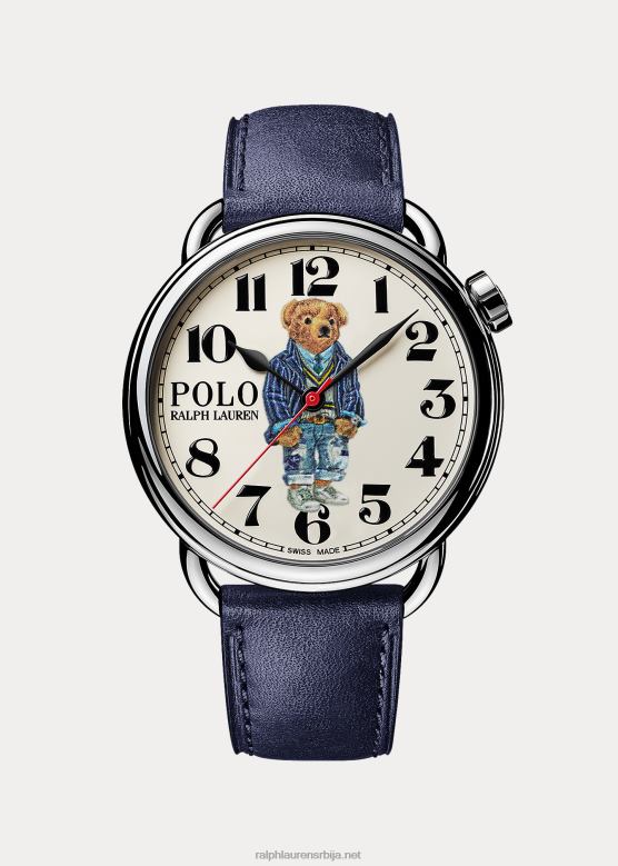 мушкарци Ralph Lauren крикет поло медвед 42 мм челични сат V2V442801 бели бројчаник