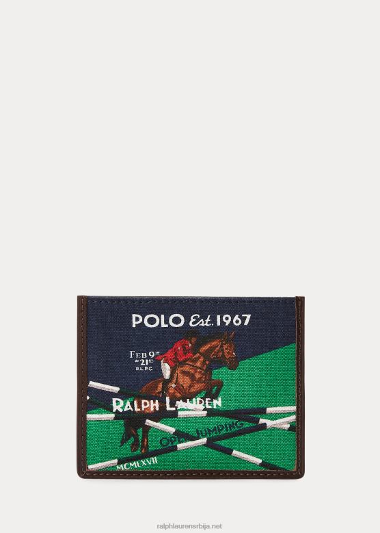 мушкарци Ralph Lauren коњаничка платнена и кожна торбица за картице V2V442422 невпорт морнарица