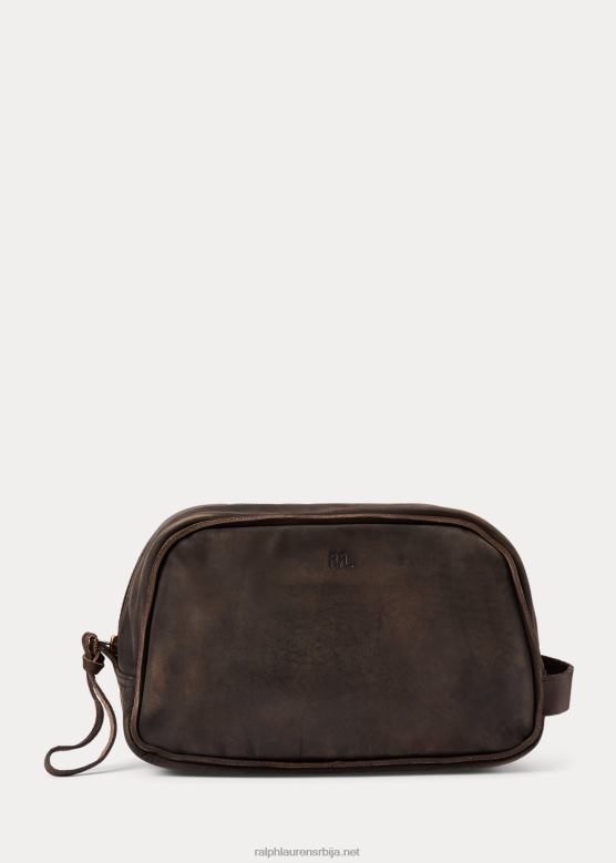 мушкарци Ralph Lauren кожна путна торбица V2V448850 тамно браон